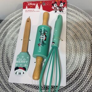 Disney Mickey Mouse Christmas Baking Set Spatula, Rolling Pin, Whisk Set - 3 NWT